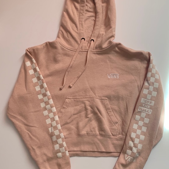 vans rose checkerboard sleeve black hoodie